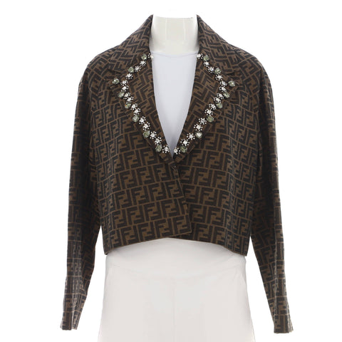 Fendi Women's Double Breasted Jacket Zucca Polyester and Cotton - Excellent | Item # 351797/85 / brown