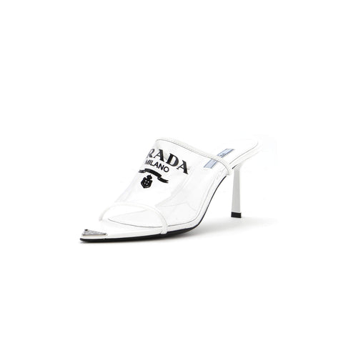 Prada Women's Logo Heeled Sandals PVC with Leather - Great | Item # 316784/1 / Clear