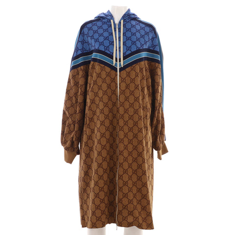 Gucci Women's Pleated Hooded Zip Coat GG Polyester and Cotton Blend - None | Item # 373835/1 / blue