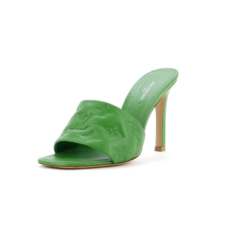 Louis Vuitton Women's Revival Heeled Mules Monogram Embossed Leather - Good | Item # 321444/9 / green