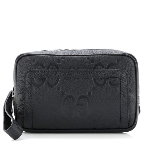 Gucci Wristlet Pouch Jumbo GG Embossed Leather - Excellent | Item # 348986/1 / black