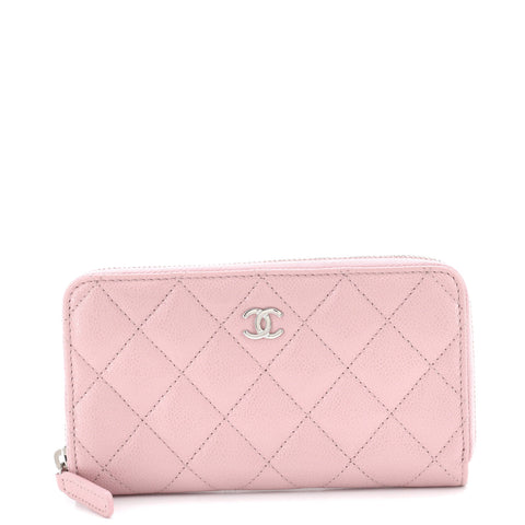 Chanel Zip Around Wallet Quilted Caviar Small - Excellent | Item # 378677/167 / pink
