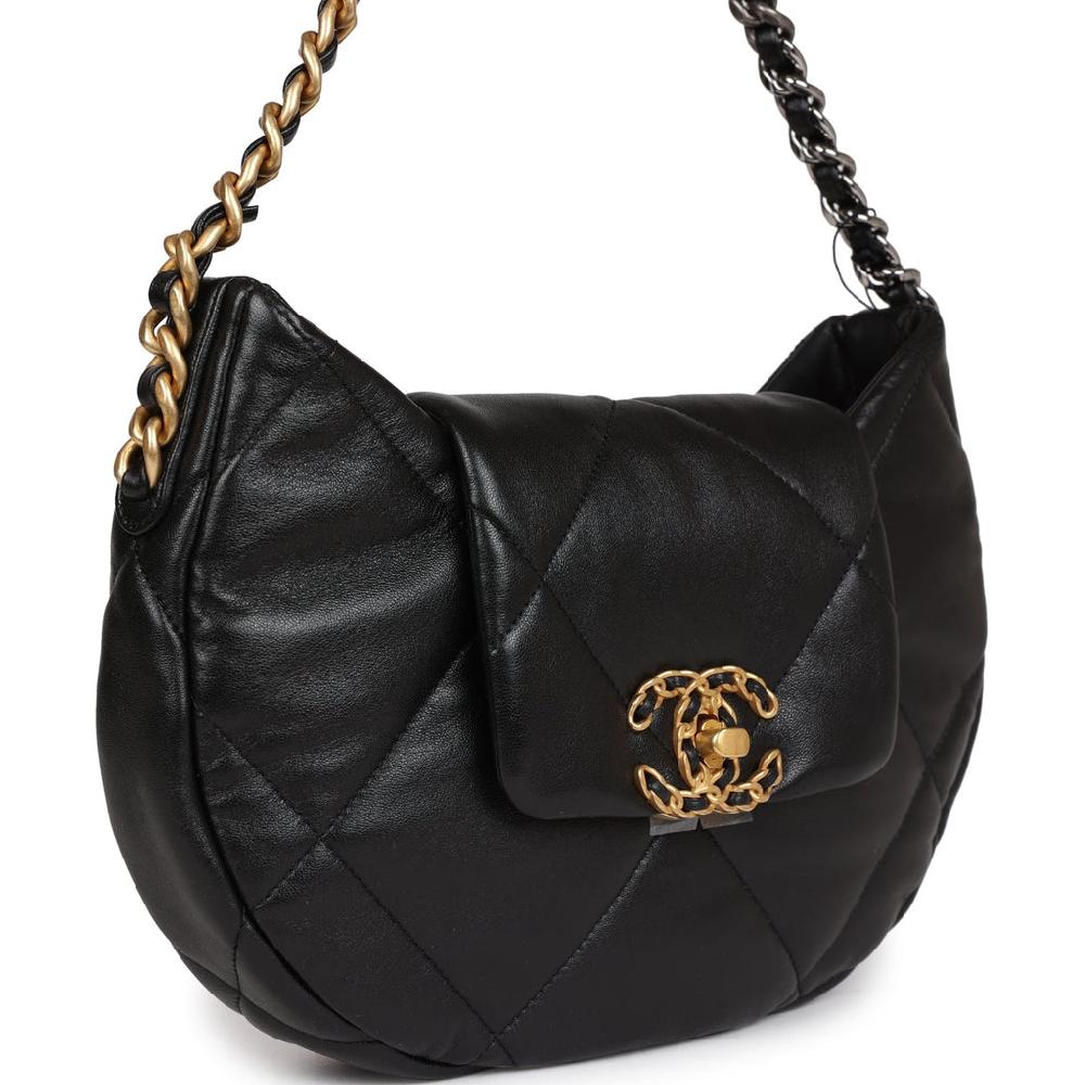 Chanel 19 Hobo Bag Black Lambskin Mixed Metal Hardware