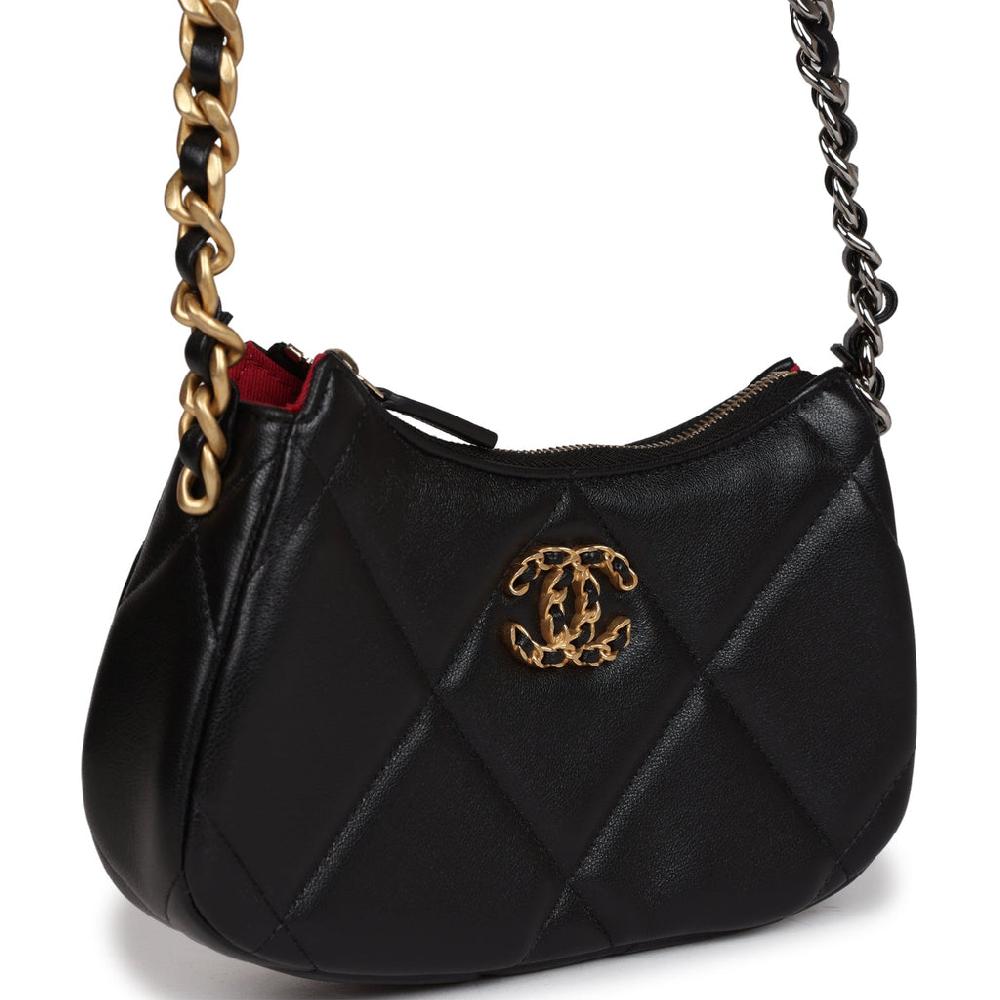 Chanel 19 Hobo Chain Bag Black Calfskin Mixed Metal Hardware