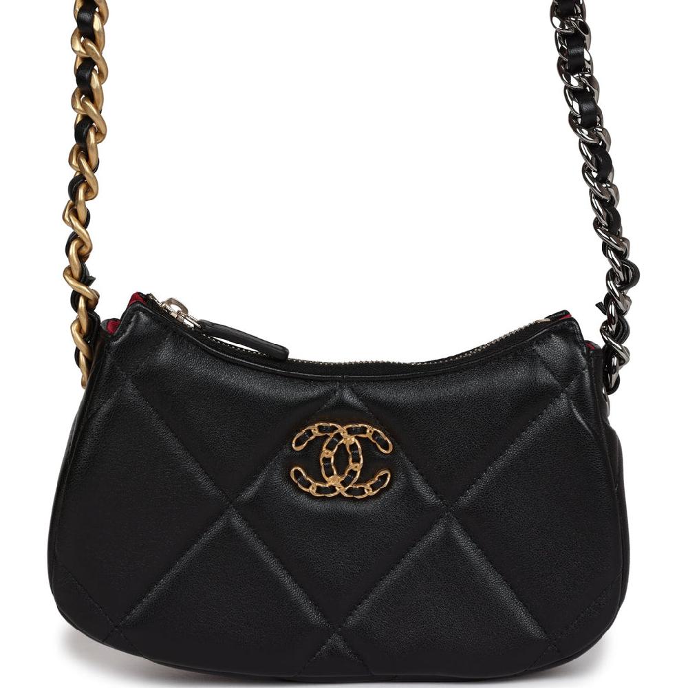 Chanel 19 Hobo Chain Bag Black Calfskin Mixed Metal Hardware