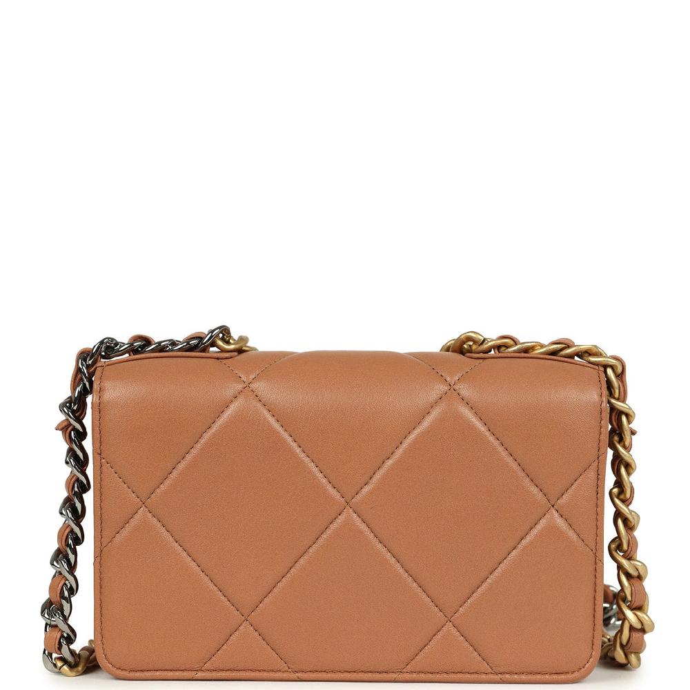 Chanel 19 Wallet On Chain WOC Brown Shiny Lambskin Mixed Metal Hardware