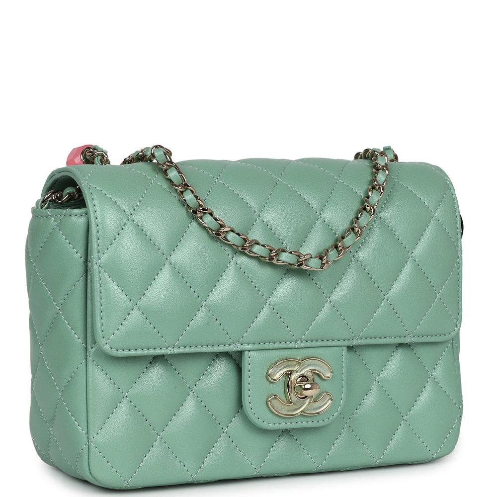 Chanel Candy Heart Mini Flap Bag Turquoise Lambskin Enamel And Light Gold Hardware