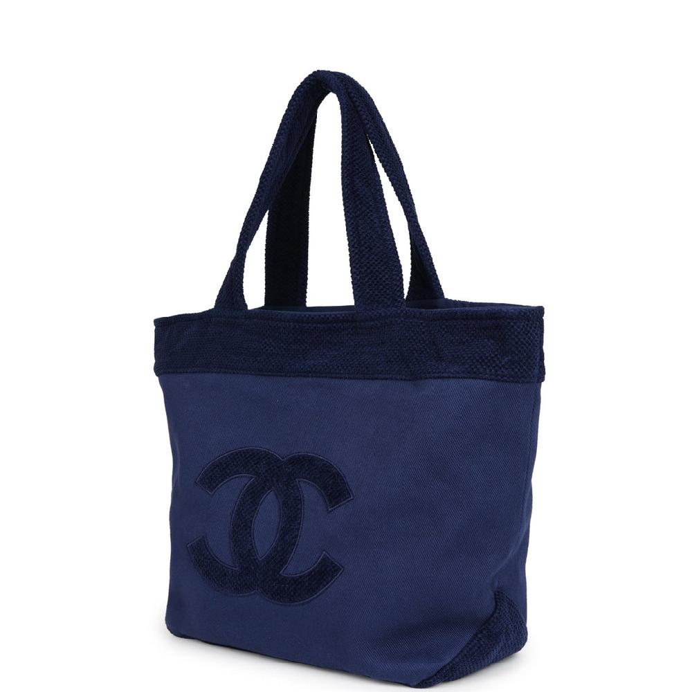 Chanel CC Beach Tote Bag & Towel Set Navy Blue Canvas & Terry