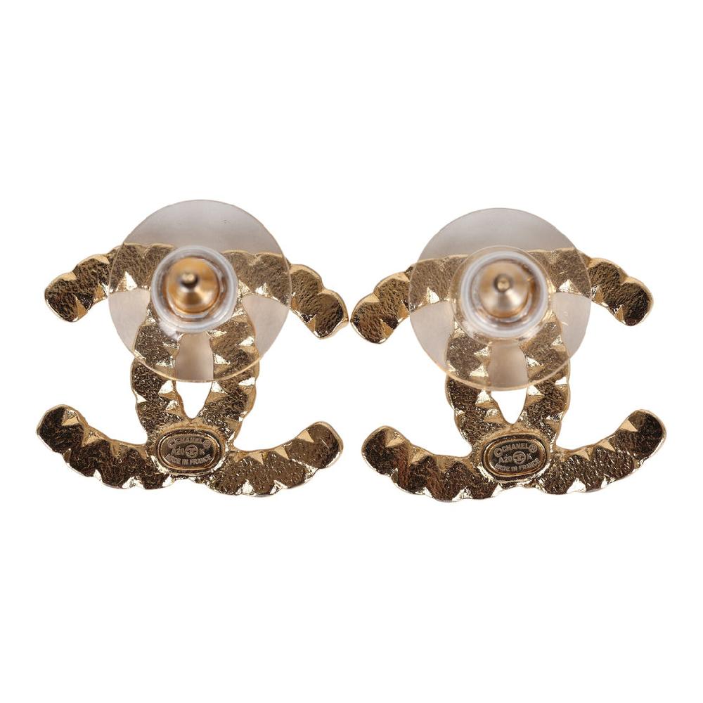 Chanel CC Crystals & Resin Pearls Stud Earrings Black And White Gold Tone Metal