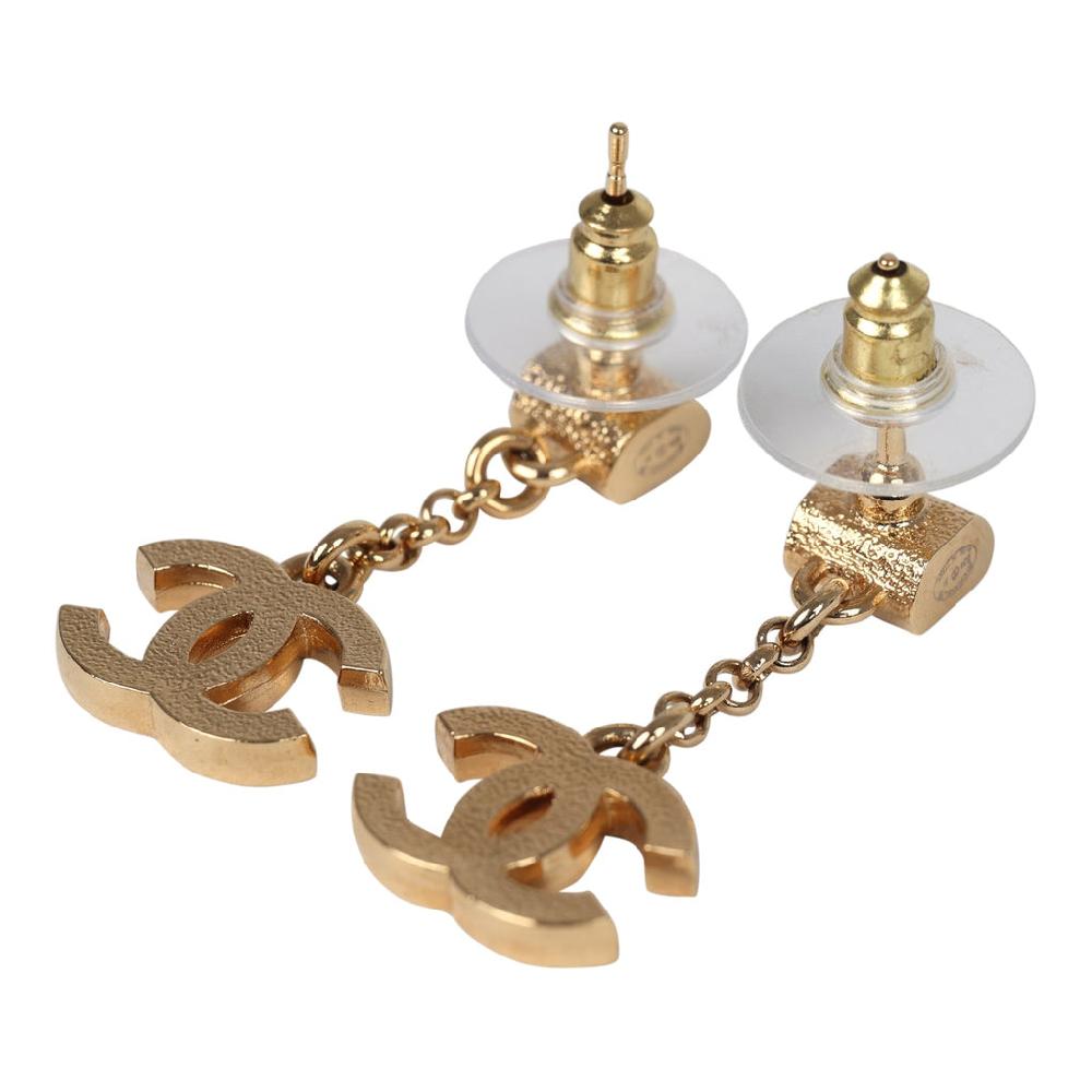 Chanel CC Dangle Earrings Black & White Enamel Gold Tone Hardware