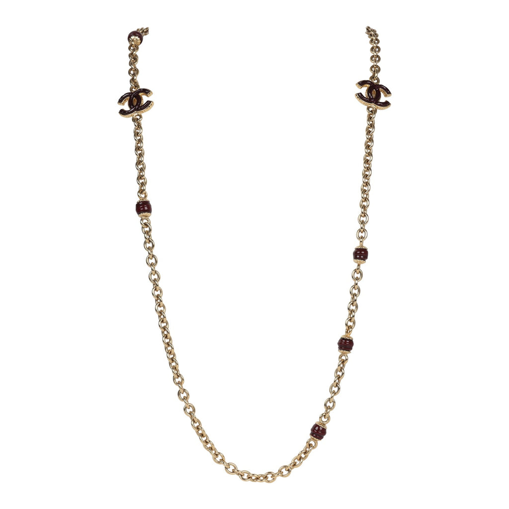 Chanel CC Gripoix Burgundy Beaded Necklace Gold Hardware