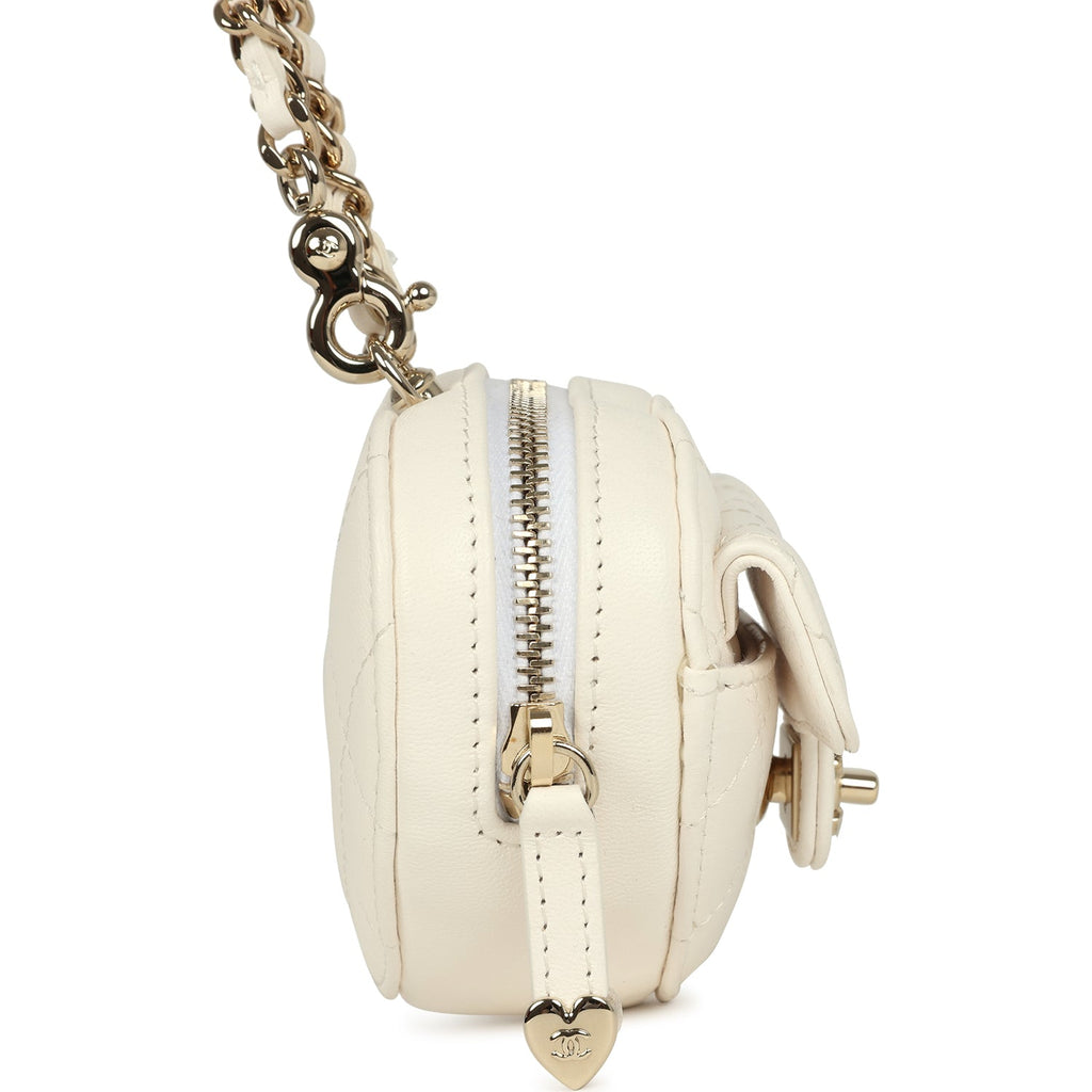 Chanel CC In Love Heart Charm White Lambskin Light Gold Hardware