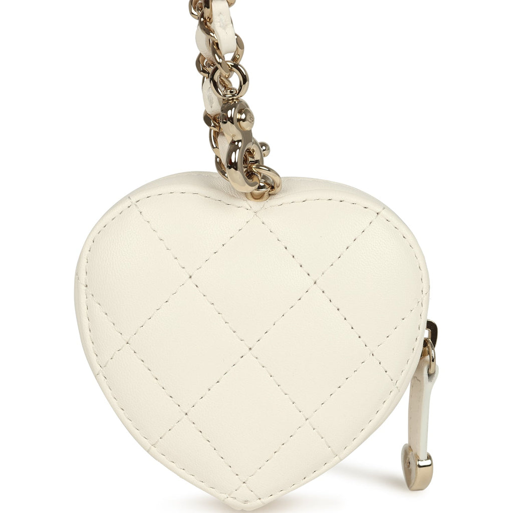 Chanel CC In Love Heart Charm White Lambskin Light Gold Hardware