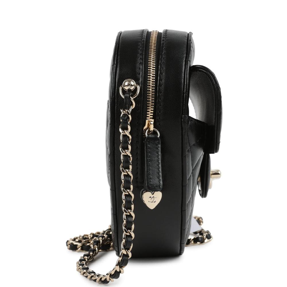 Chanel CC In Love Large Heart Bag With Chain Black Lambskin Light Gold Hardware