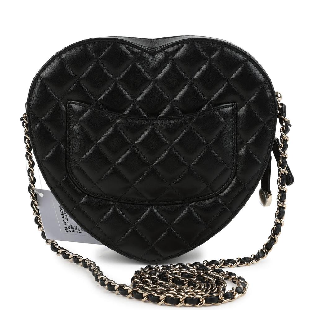 Chanel CC In Love Large Heart Bag With Chain Black Lambskin Light Gold Hardware