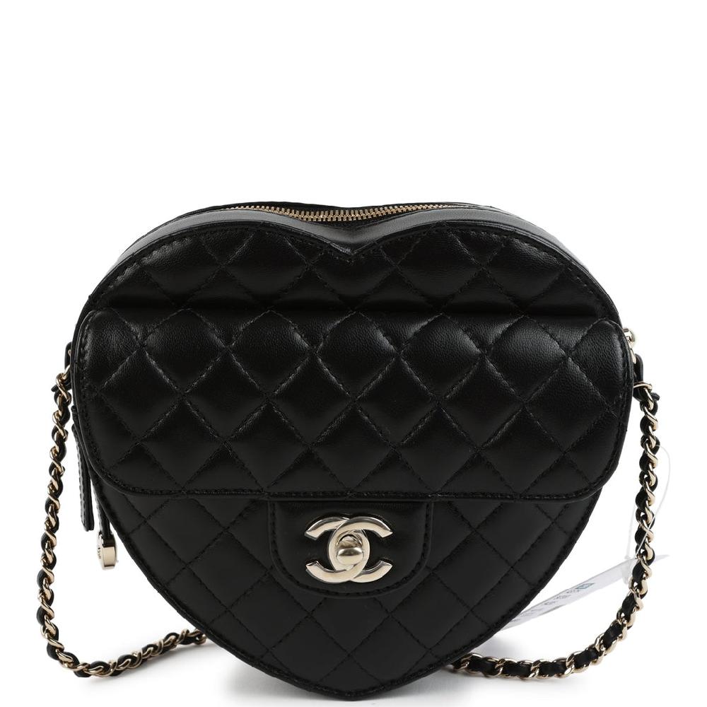 Chanel CC In Love Large Heart Bag with Chain Black Lambskin Light Gold Hardware