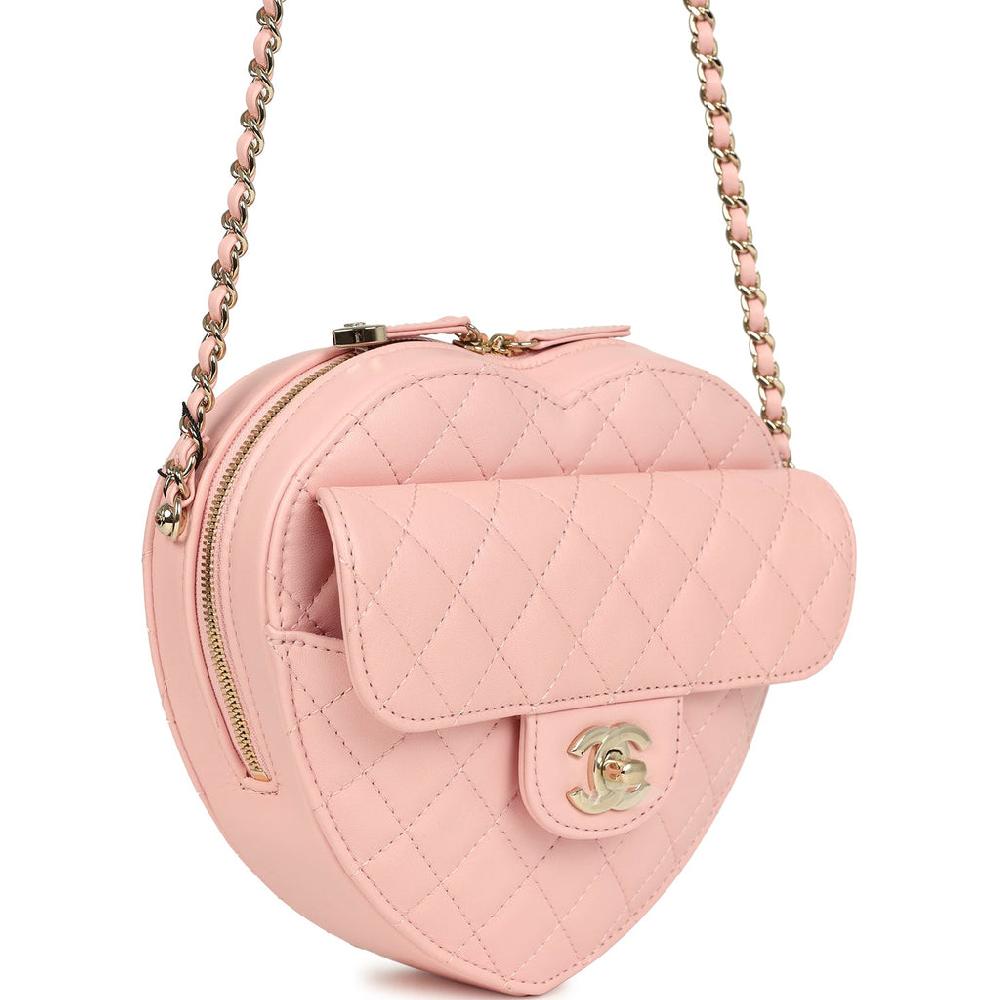Chanel CC In Love Large Heart Bag With Chain Light Pink Lambskin Light Gold Hardware