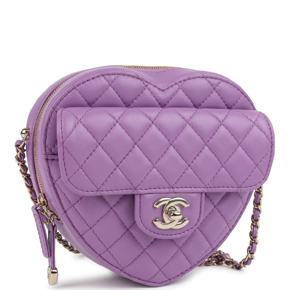 Chanel CC In Love Large Heart Bag With Chain Purple Lambskin Light Gold Hardware