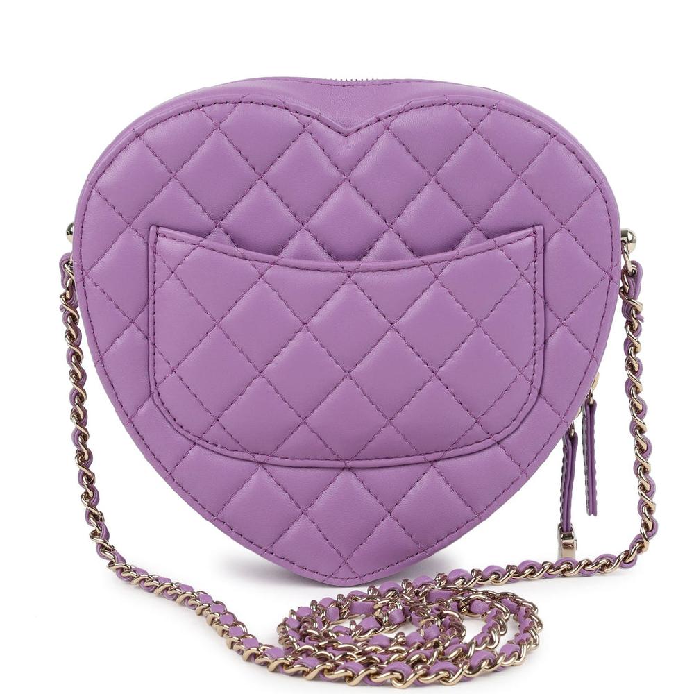 Chanel CC In Love Large Heart Bag With Chain Purple Lambskin Light Gold Hardware