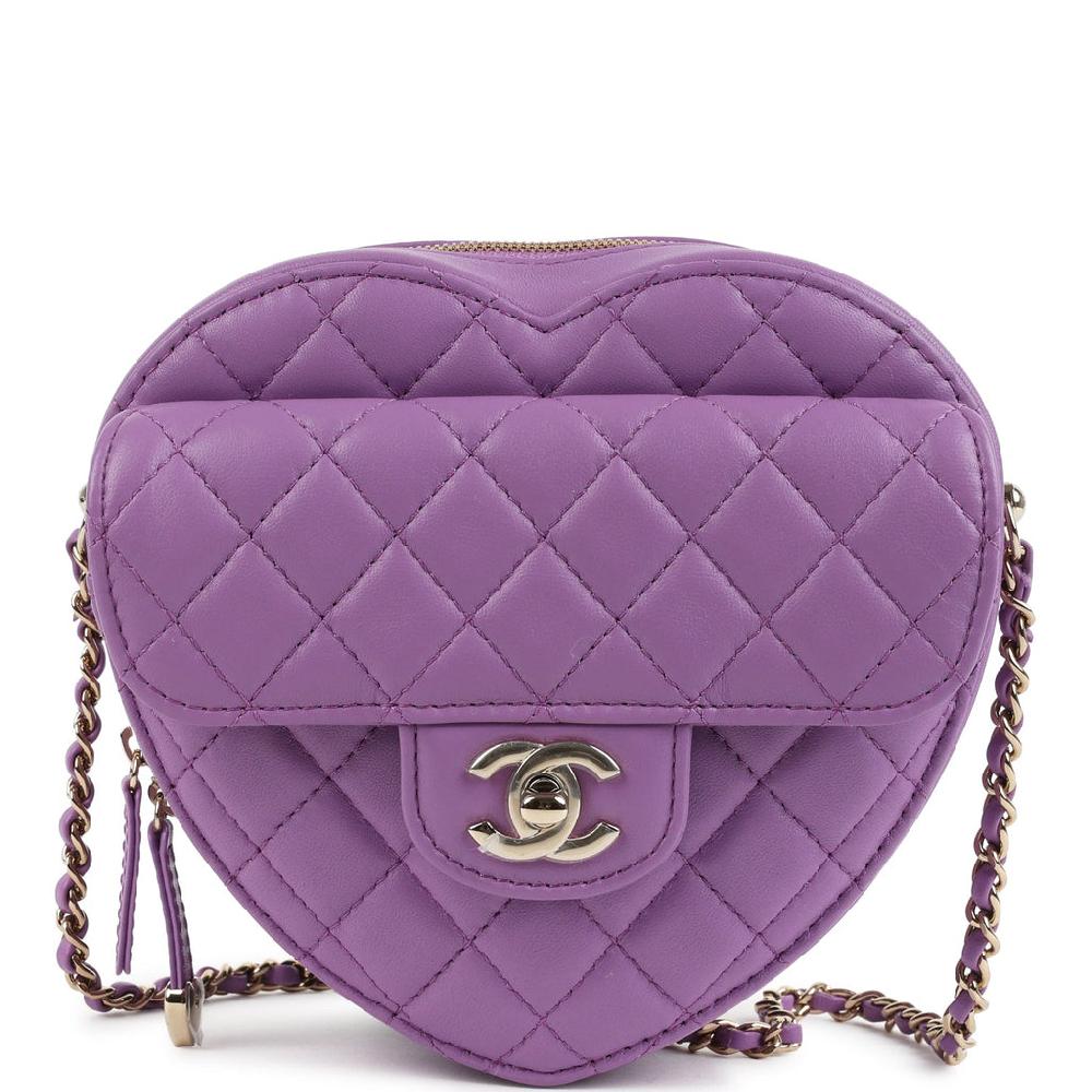 Chanel CC In Love Large Heart Bag with Chain Purple Lambskin Light Gold Hardware