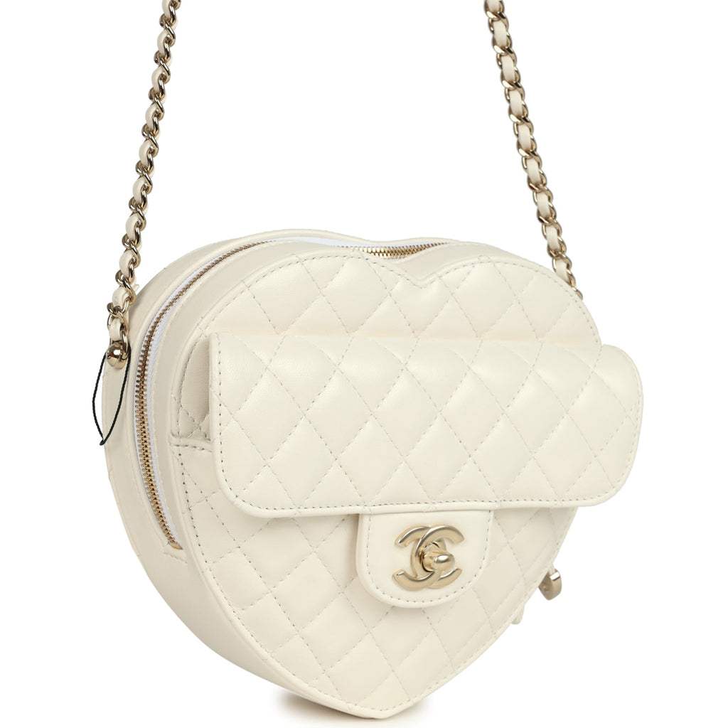 Chanel CC In Love Large Heart Bag With Chain White Lambskin Light Gold Hardware