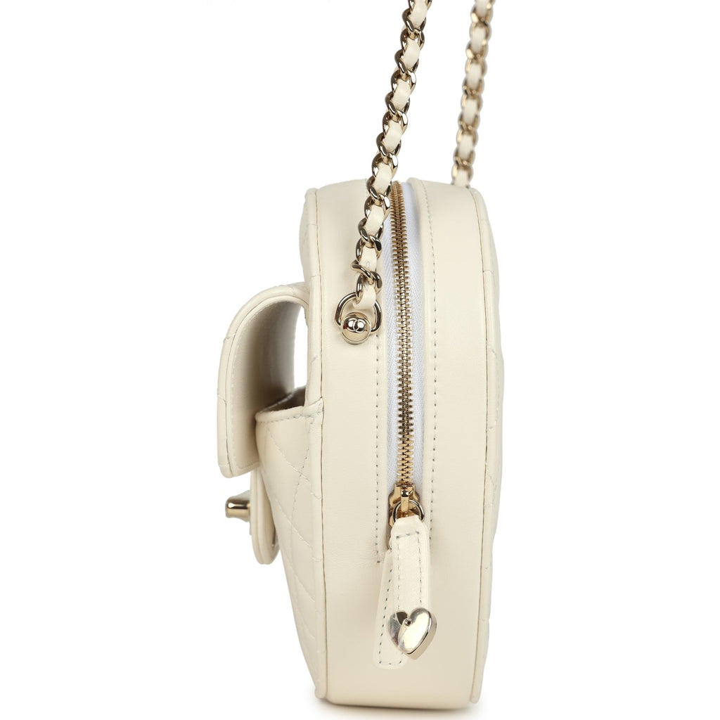 Chanel CC In Love Large Heart Bag With Chain White Lambskin Light Gold Hardware
