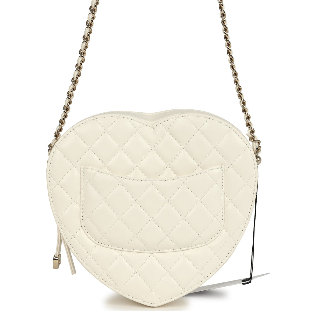 Chanel CC In Love Large Heart Bag With Chain White Lambskin Light Gold Hardware