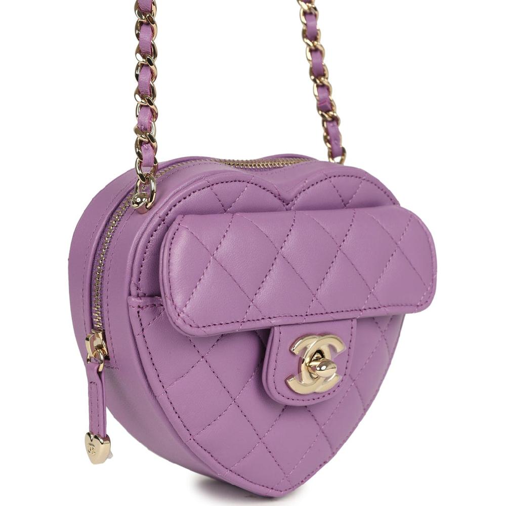 Chanel CC In Love Small Heart Bag With Chain Purple Lambskin Light Gold Hardware