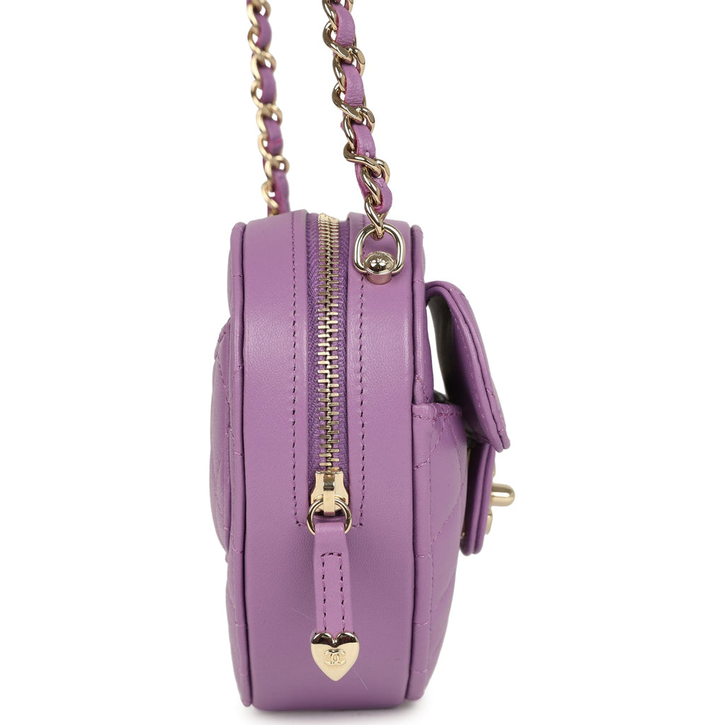 Chanel CC In Love Small Heart Bag With Chain Purple Lambskin Light Gold Hardware