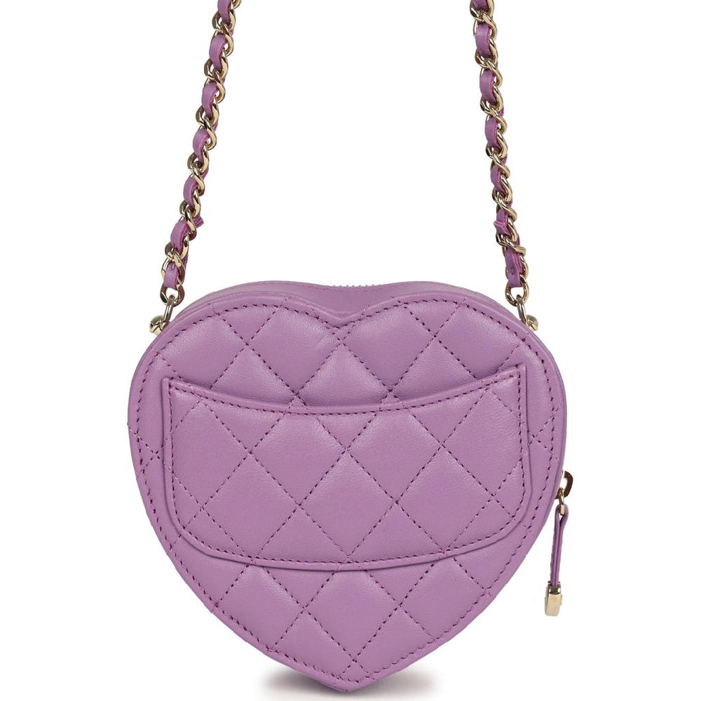 Chanel CC In Love Small Heart Bag With Chain Purple Lambskin Light Gold Hardware