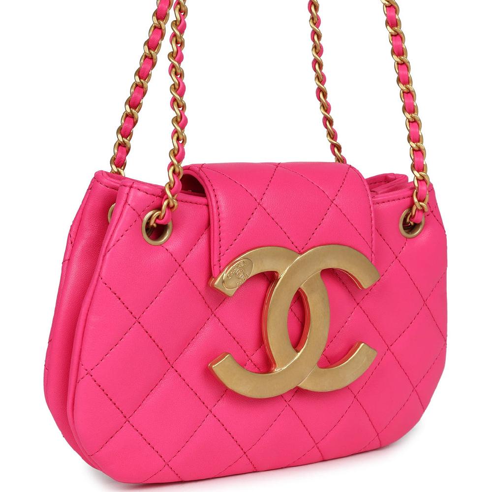 Chanel CC Mini Shoulder Bag Fuchsia Lambskin Antique Gold Hardware