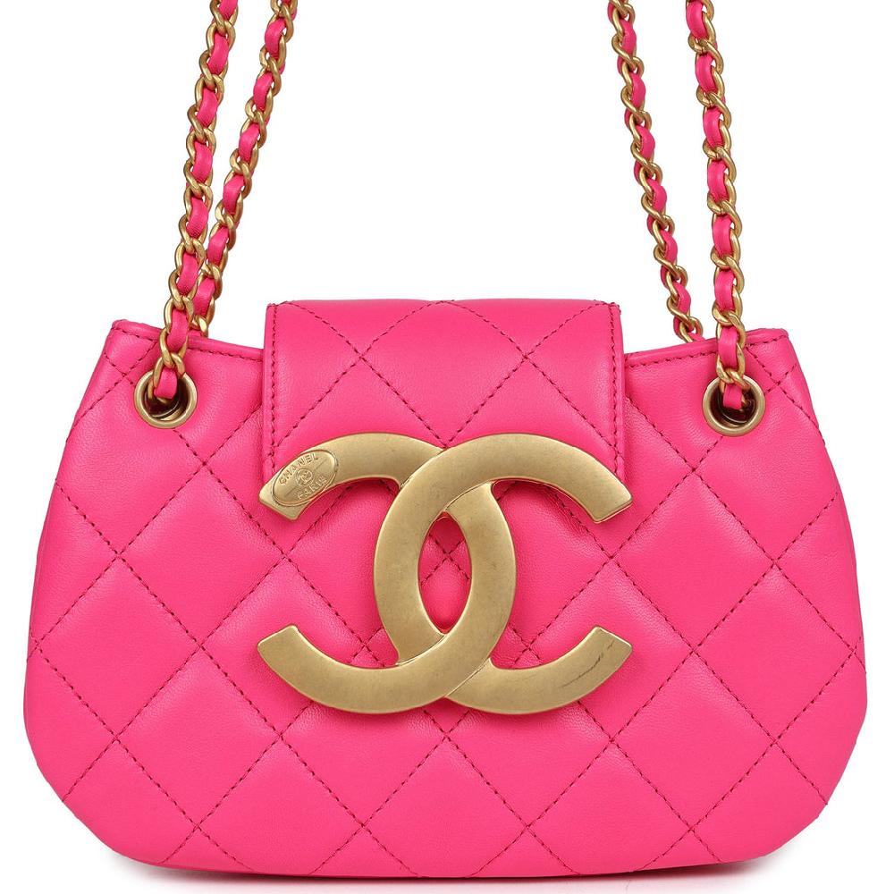Chanel CC Mini Shoulder Bag Fuchsia Lambskin Antique Gold Hardware