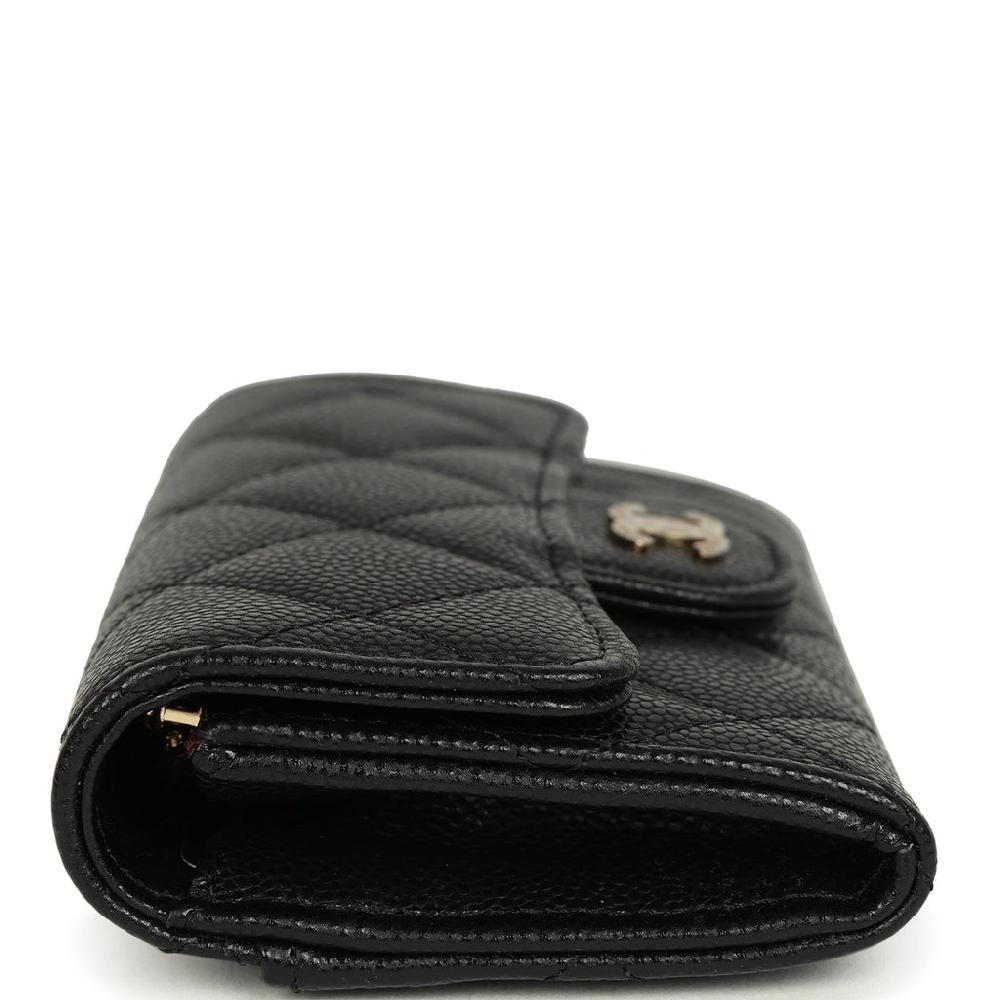 Chanel Classic Card Holder Wallet Black Caviar Light Gold Hardware