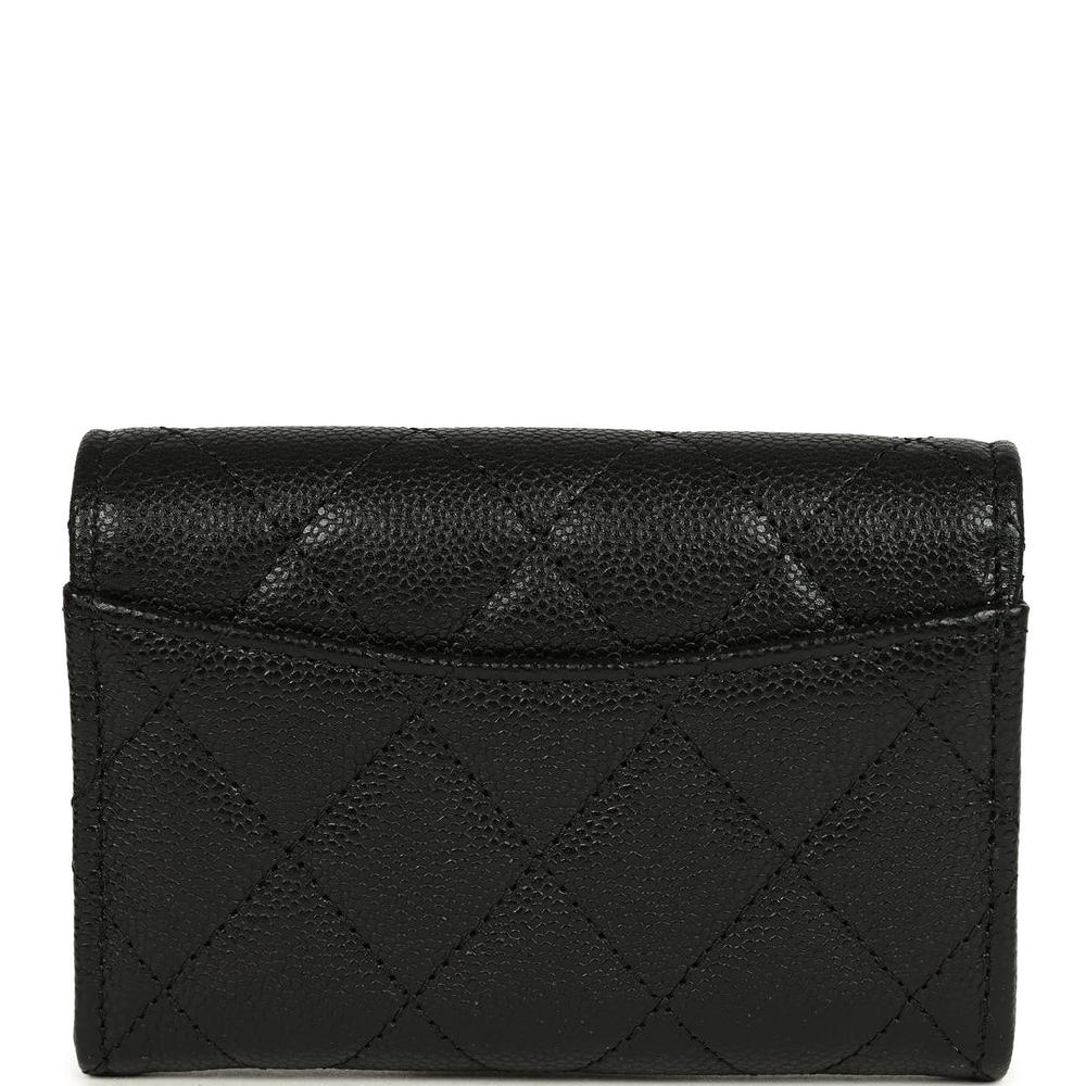 Chanel Classic Card Holder Wallet Black Caviar Light Gold Hardware