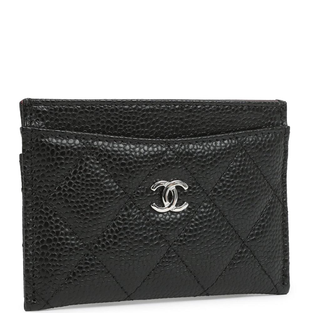 Chanel Classic Card Holder Wallet Black Caviar Silver Hardware