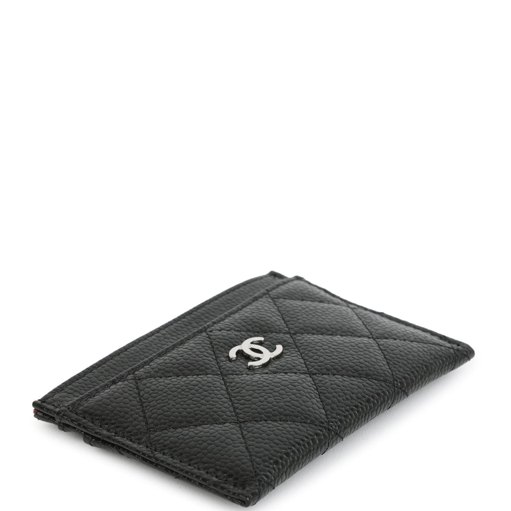 Chanel Classic Card Holder Wallet Black Caviar Silver Hardware