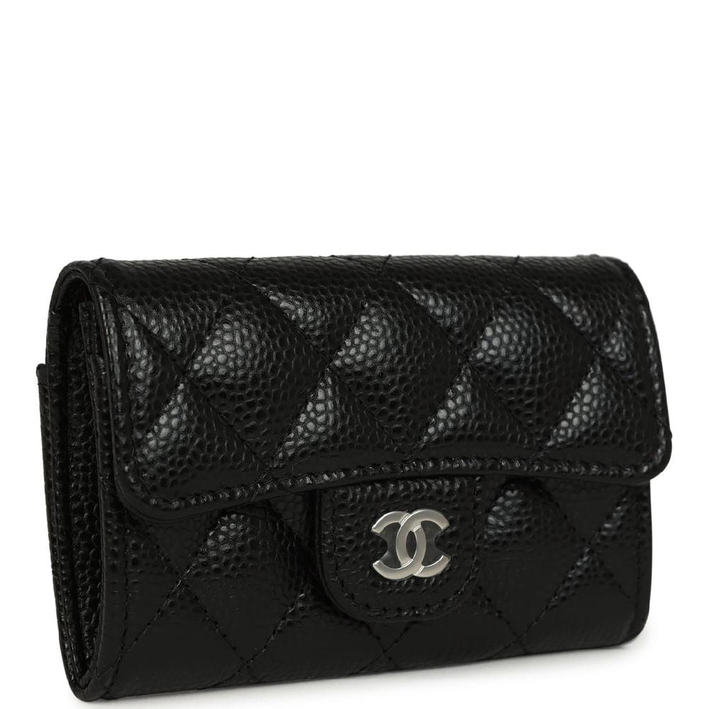 Chanel Classic Card Holder Wallet Black Caviar Silver Hardware