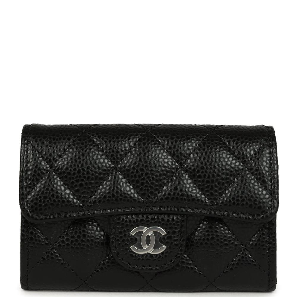 Chanel Classic Card Holder Wallet Black Caviar Silver Hardware