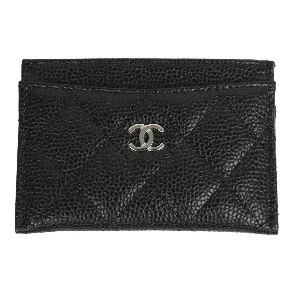 Chanel Classic Card Holder Wallet Black Caviar Silver Hardware
