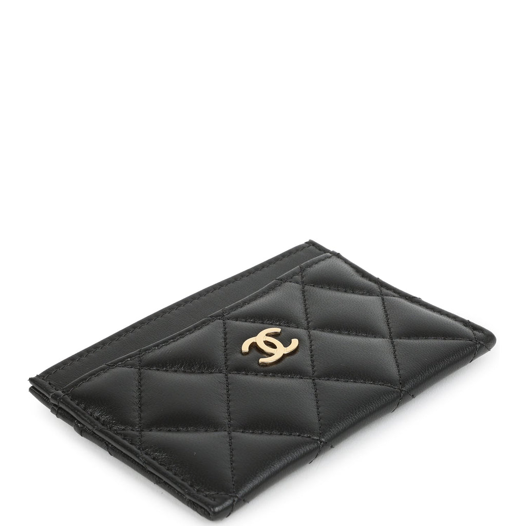 Chanel Classic Card Holder Wallet Black Lambskin Light Gold Hardware