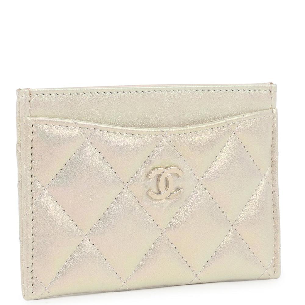 Chanel Classic Card Holder Wallet Iridescent Ivory Lambskin Light Gold Hardware