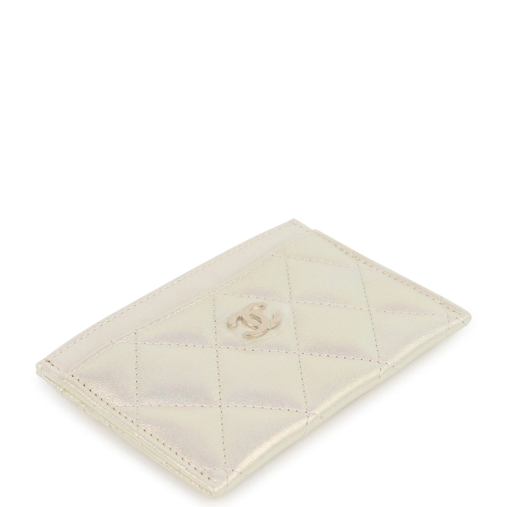 Chanel Classic Card Holder Wallet Iridescent Ivory Lambskin Light Gold Hardware