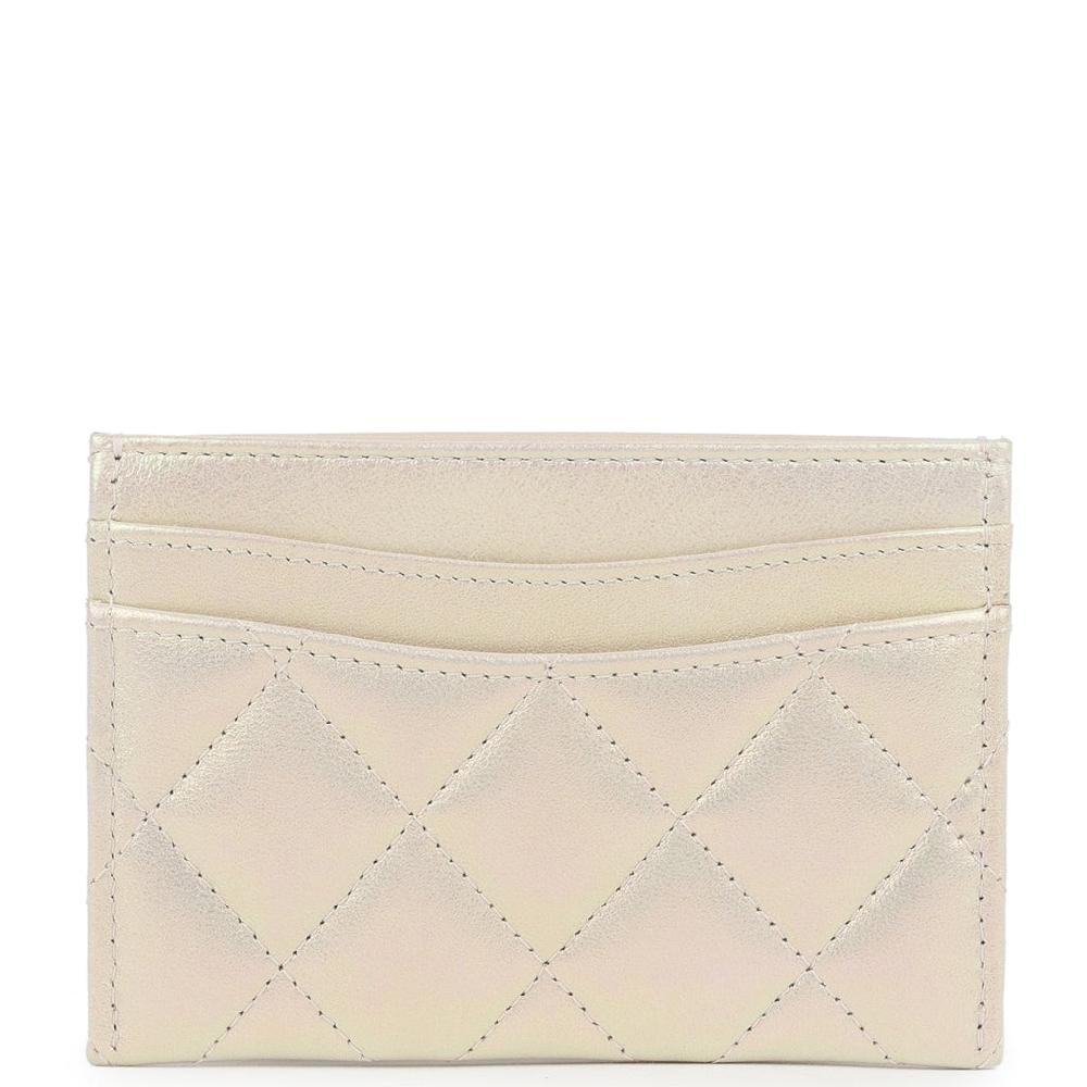 Chanel Classic Card Holder Wallet Iridescent Ivory Lambskin Light Gold Hardware