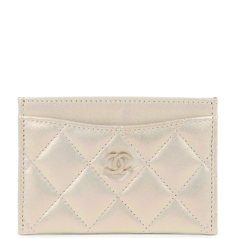 Chanel Classic Card Holder Wallet Iridescent Ivory Lambskin Light Gold Hardware