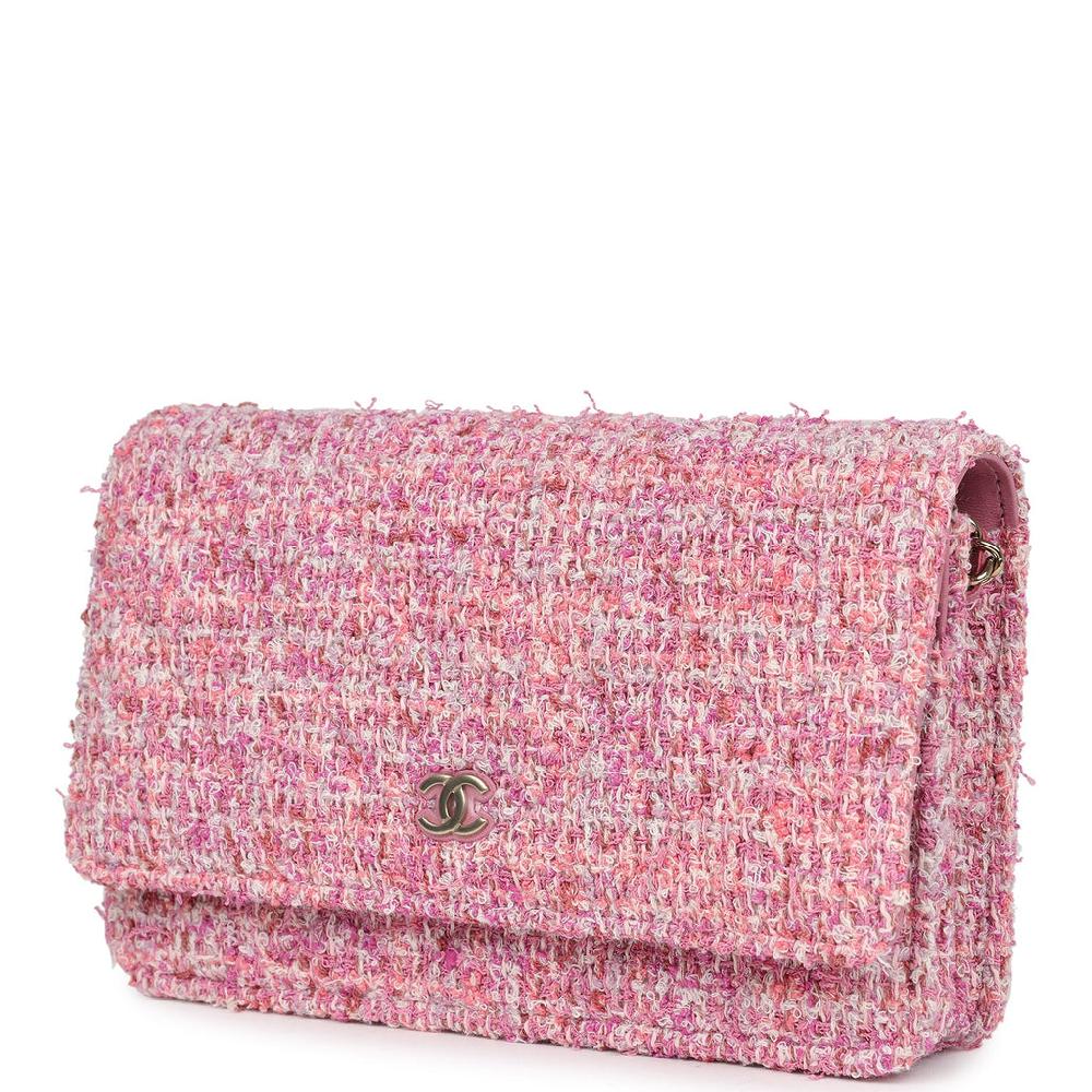 Chanel Classic Wallet On Chain WOC Pink Multicolored Tweed Gold Hardware