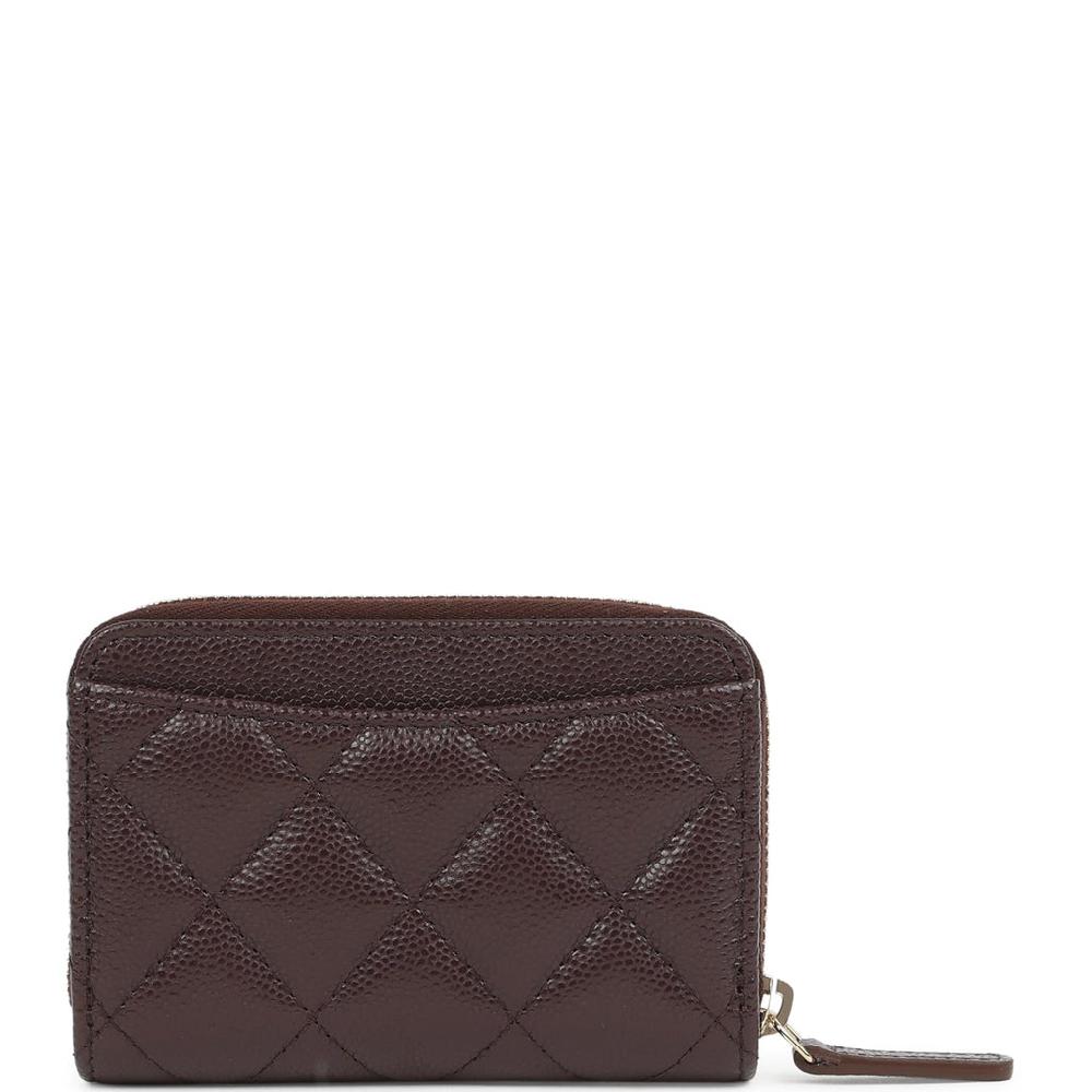 Chanel Classic Zipped Coin Purse Wallet Dark Brown Shiny Caviar Light Gold Hardware