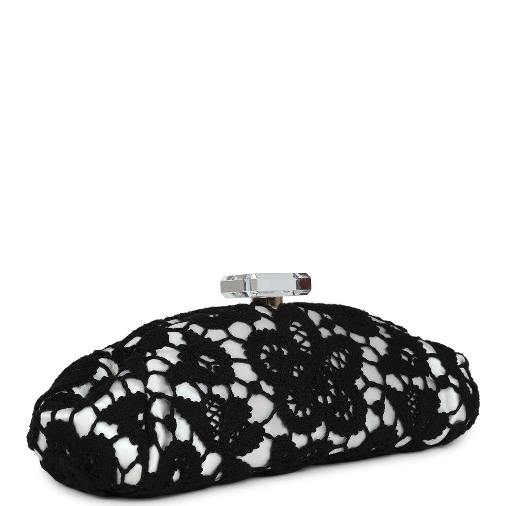 Chanel Clutch Black And White Floral Lace Gold Hardware