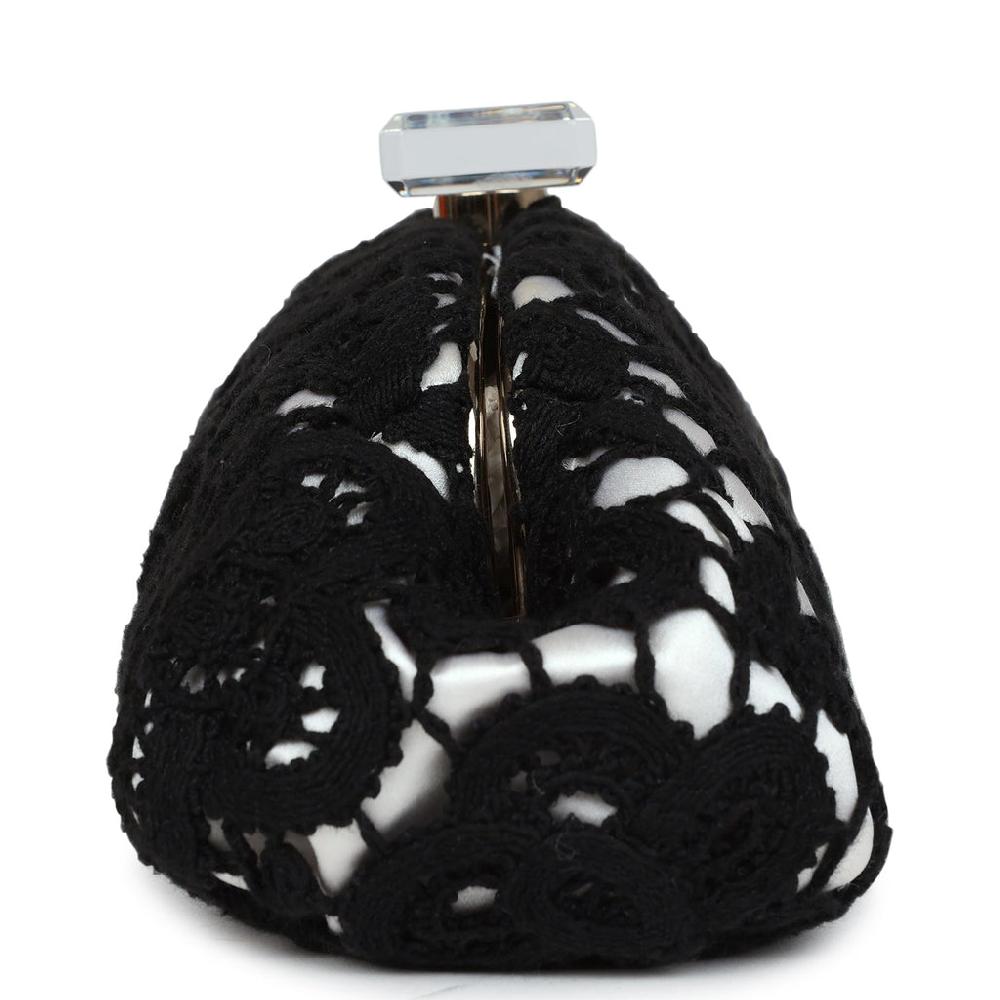 Chanel Clutch Black And White Floral Lace Gold Hardware