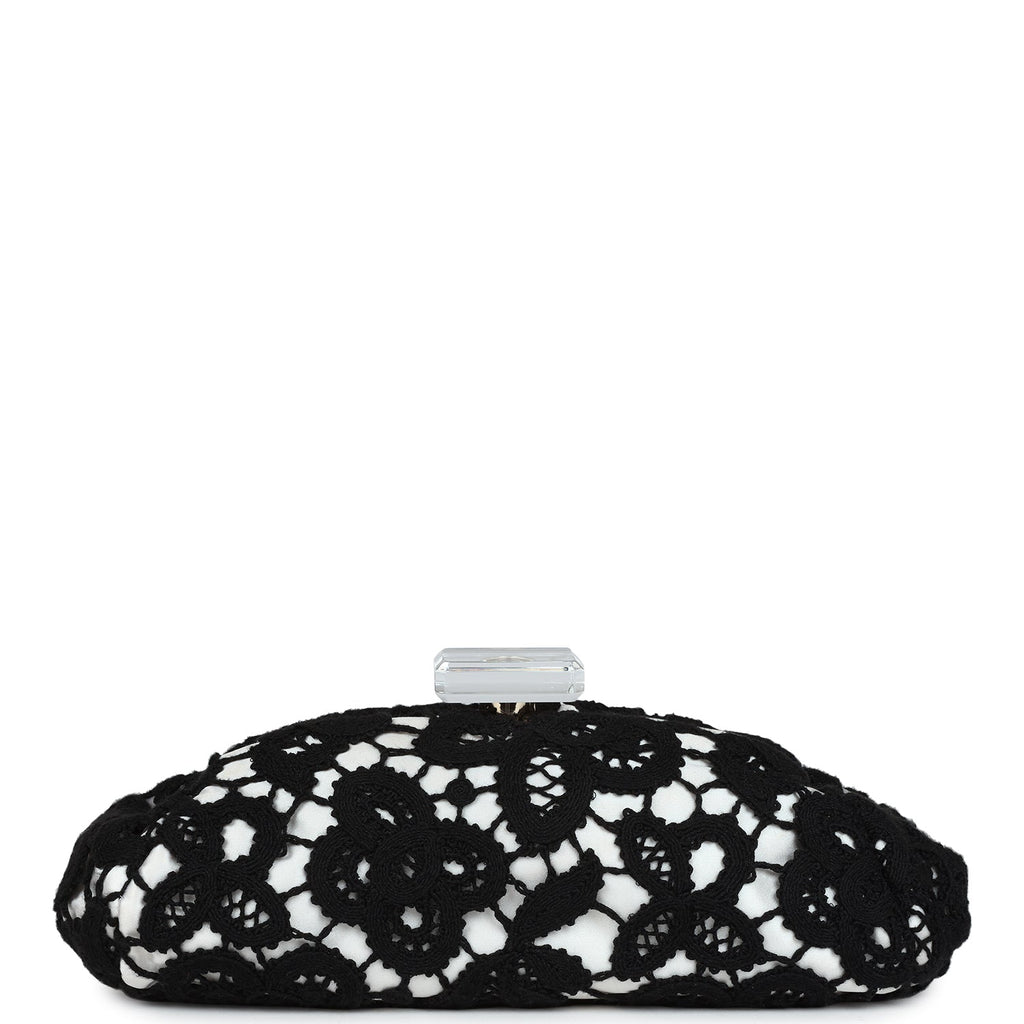 Chanel Clutch Black And White Floral Lace Gold Hardware