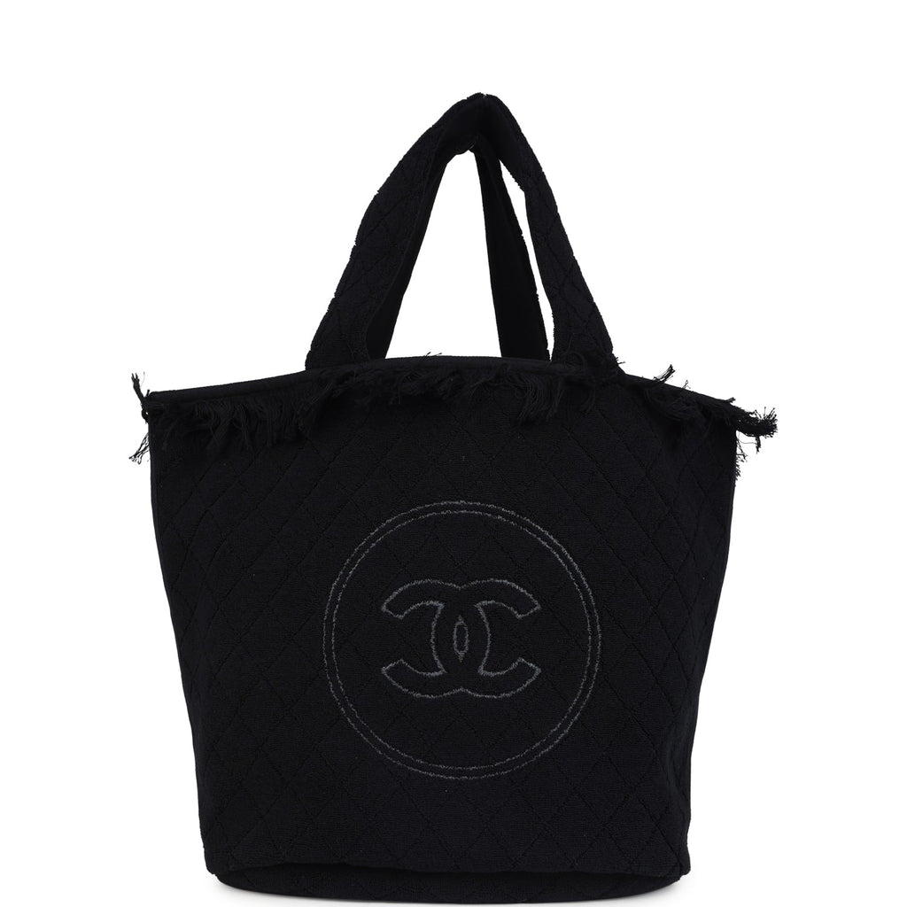 Chanel Coco Beach Tote Bag & Towel Set Black Terry Cloth